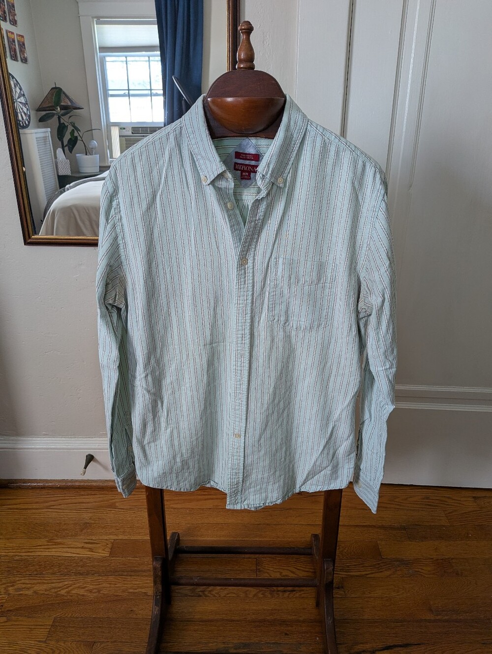 Men's Light Green Striped Button-Down Shirt